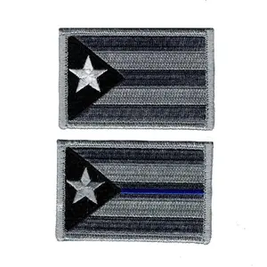 Puerto Rico State Flag blue Line Subdued Hook Patch (2pc Bundle-Acu)