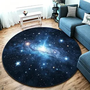 【80cm】Round Galaxy Star Velvet Area Rug, Soft Flannel Celestial Nebula Planet Circular Carpet, Non-Slip Washable Cosmic Floor Mat for Living Room Sofa, Bedroom, Kitchen, Kids Playroom Home Decor