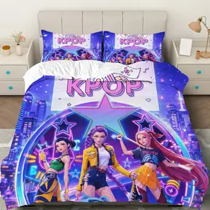 3PCS Duvet Cover Set, 1 Duvet+2 Pillowcases(Without filler), KPOP Cityscape  Pop Star Music theme, Party bedding set, Vibrant Energetic Trendy Suitable for decoration bedroom, living room, dorm, music studio. Bed Sets