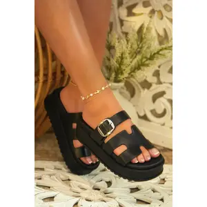 Resort Getaway Slip On Chunky Sandals - Black