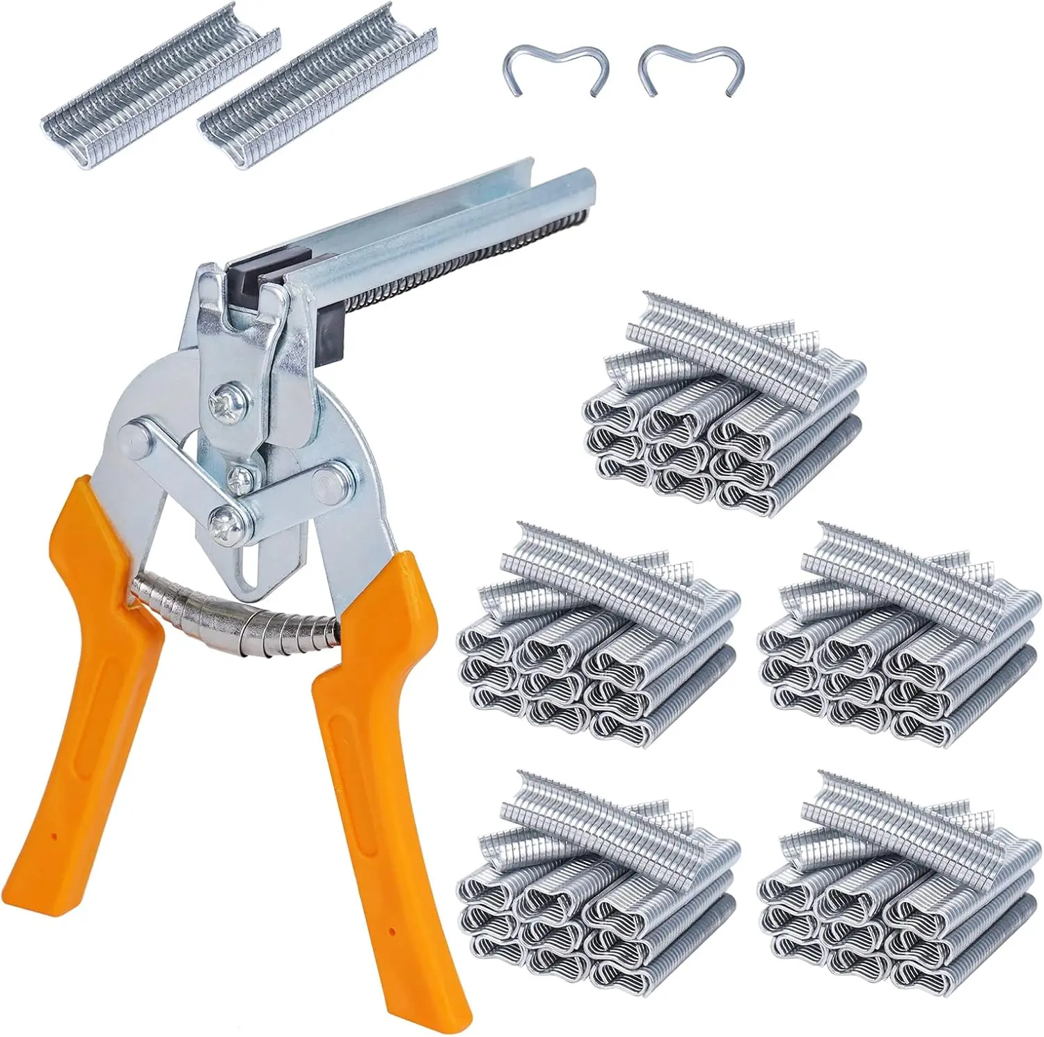 Hog Ring Pliers Kit Type M Nail Ring Pliers with M Clips, Wire Cage Clips for Fencing Animal Cages for Installation Fence Fastening Upholstery Installation