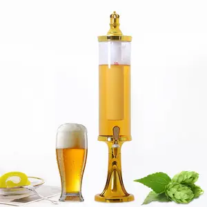 3L/100oz Mimosa Tower, Drink Tower Dispensers for Parties with LED Colorful Shinning Lights and Ice Tube, Beer Tower with Spigot Perfect Beverage Dispenser for Home Bar Party Gameday Equipment Utensils Gold