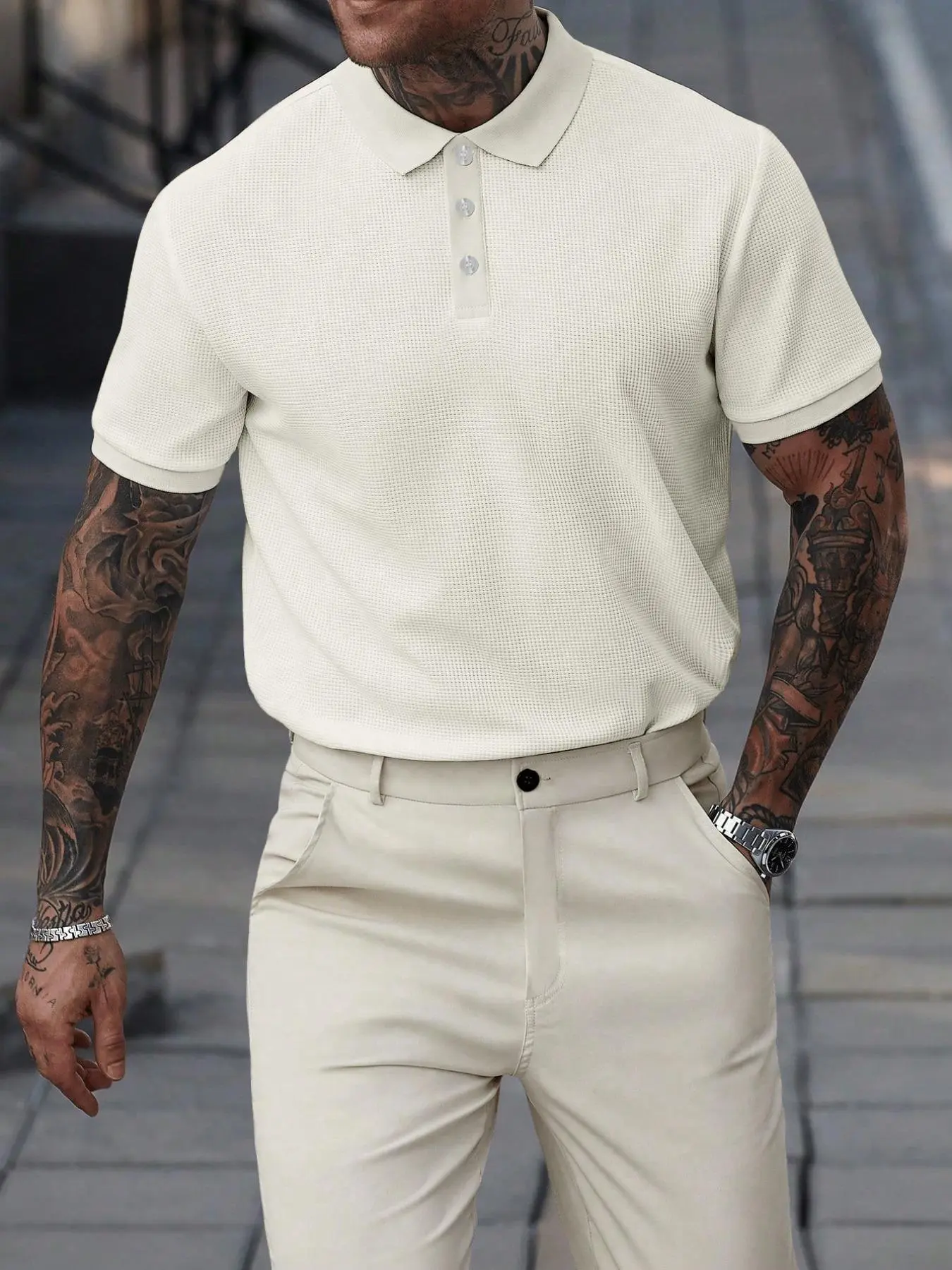 Men's Two-Piece Knit Polo Shirt and Pants Set, Regular-Fit Short-Sleeve Collared Top and Trousers, Casual Classic Stylish Summer Outfit, Menswear