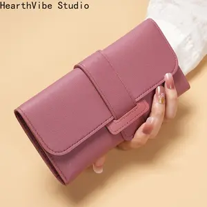Women's wallets women's long three-fold flip Korean version of small fresh students change multifunctional buckle wallet foreign