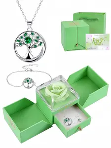 "Moonlit Emerald Tree" Light Luxury Tree of Life Emerald Jewelry Set with green preserved rose gift box. An ideal mysterious gift for various festivals, birthdays, for your wife or daughter, as well as Valentine's Day and Mother's Day.