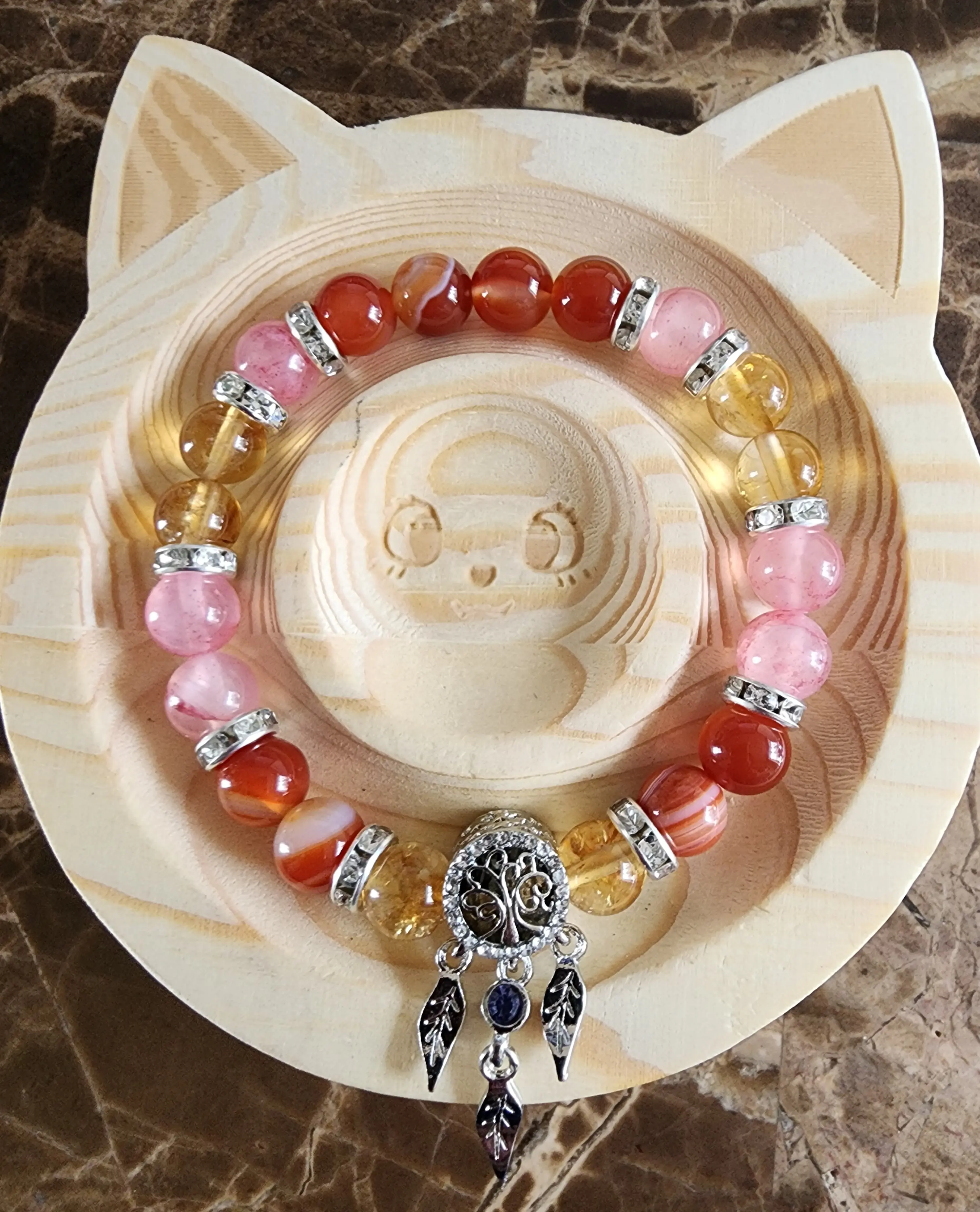 Strawberry Quartz, Carnelian & Citrine Dream Catcher bracelet