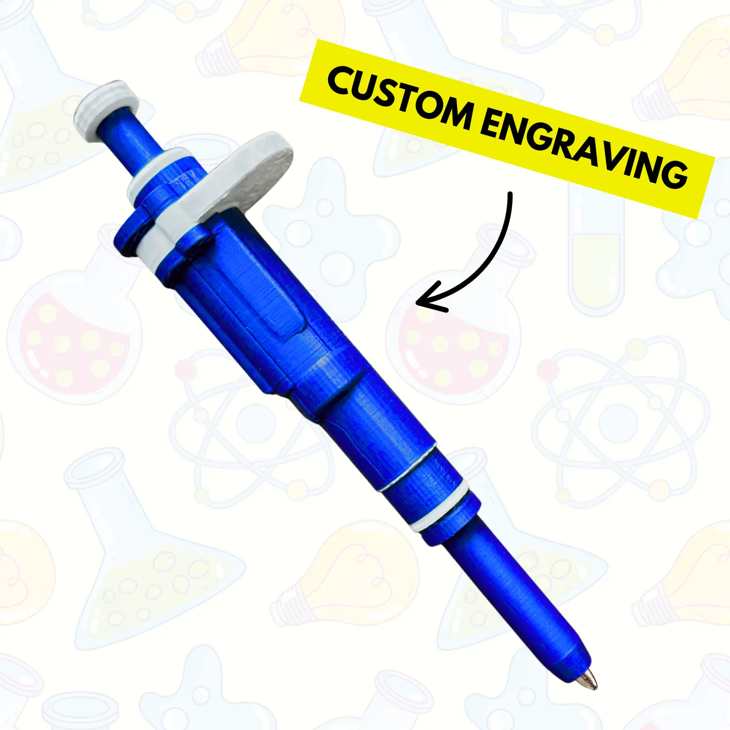 Ultra-Realistic Pipette Ballpoint Pen (Ocean Blue) - Retractable, 3D-Printed, Plunger-Equipped, Custom Engraving Available, Comfortable Grip, Standard Refill Compatible Office Writing Tool, Ballpoint Ink