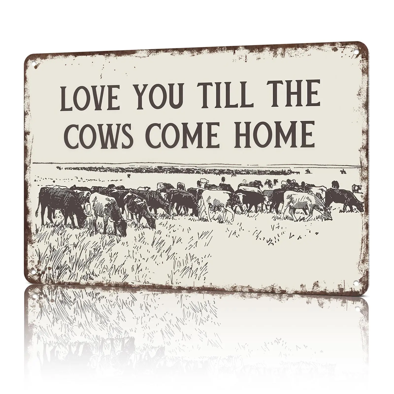 Vintage "I Love You Till The Cows Come Home" 8x12in Black-White Western Cowboy Aluminum Rustic Metal Wall Sign, Southwestern Country Animal Decoration, Room Decor, Living Room Decor for Bedroom Home Supplies Plaque