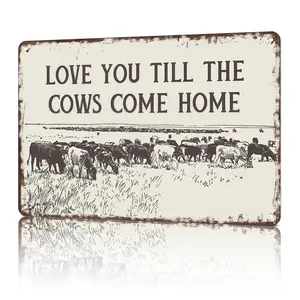Vintage I Love You Till The Cows Come Home Metal Sign Black And White Western Cowboy Tin Signs Southwestern Country Animal Poster For Home Bedroom Dorm Wall Decor 8x12 Inch Decoration