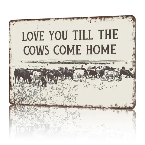 Vintage Western Style 8x12in Black-White Cowboy Rustic Aluminum Wall Sign, Pre-Drilled Hole House Decor Plaque, Western Aesthetic Home Sign for Dorm & Room Decorations, Southwestern Country Animal Accent