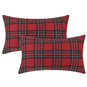REGALWOVEN Pack of 2 Festive Plaid Decorative Throw Pillow Covers Scottish Tartan Square Case Cushion Covers for Farmhouse Home Holiday Decor 12 x 20 Inch Large Plaid Red