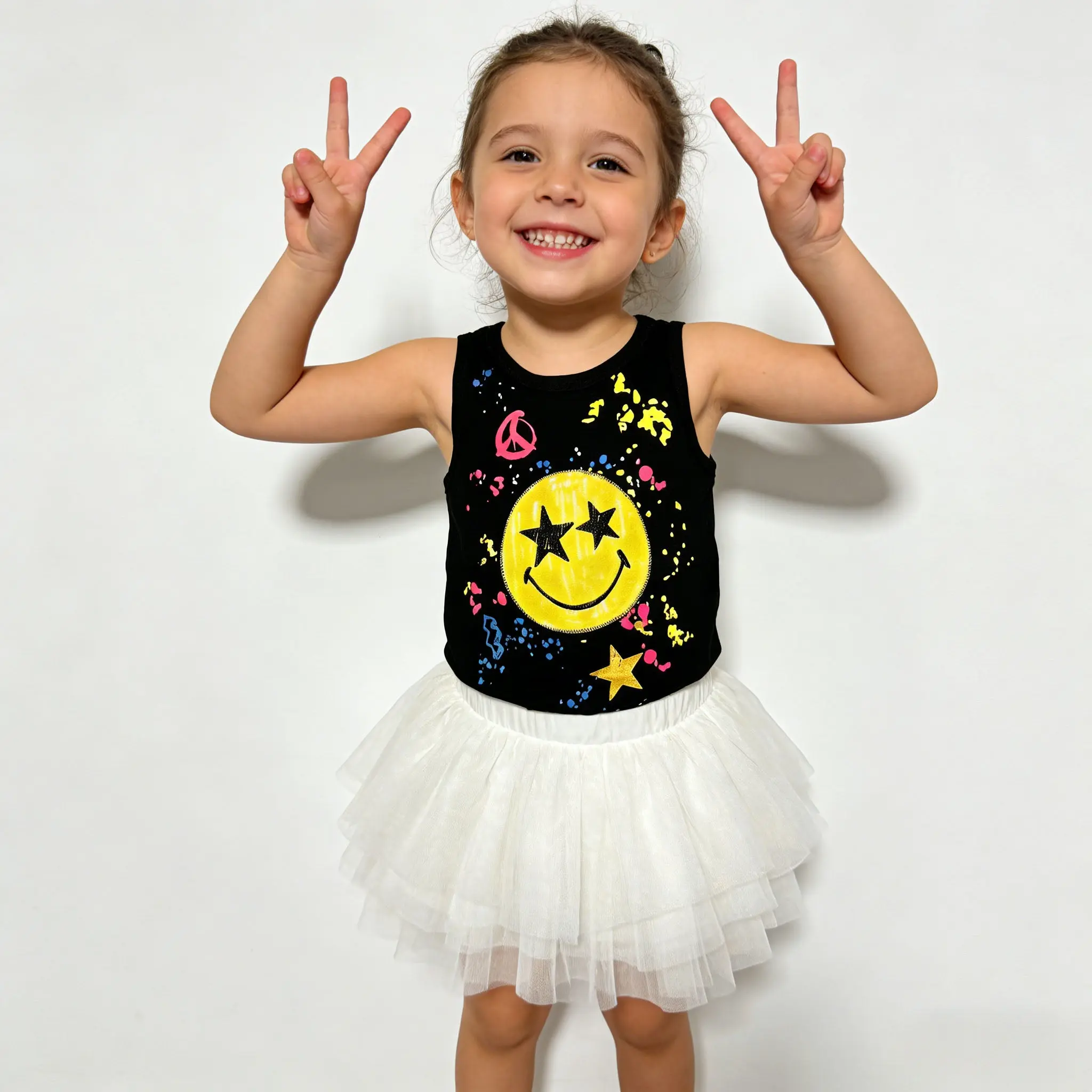 Kapital K Girls Black Star Eyes Smile Graffiti Tank Top – Sibling Matching (3/6M–7Y)