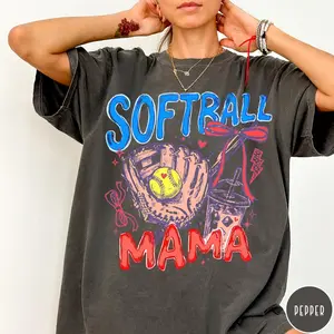 Softball Mama Comfort Colors® T-Shirt, Gameday Doodle Softball Tee, Trendy Women's Softball Shirt, Sports Mom Shirt, Game Day Tee