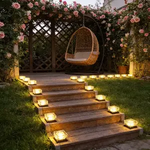 3-Piece Set LED Solar Ice Cube-Shaped In-Ground Lights Outdoor Motion-Sensor Pathway Lights Transparent Resin Lawn Lights Landscape Decorative Lighting for Courtyards, Balconies, and Walkways