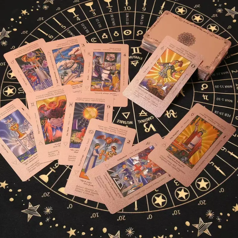 SDIK&SSIK Rose Gold Durable Tarot Card Decks for Beginners - Waterproof, Wrinkle-Resistant Foil Set with Guide Book, Affirmations Card Decks, Chakra, Planet, Zodiac, Element Symbolism, Box, 5.2x3.27x1.93in, 12.3oz, Witchy Gifts for Adults