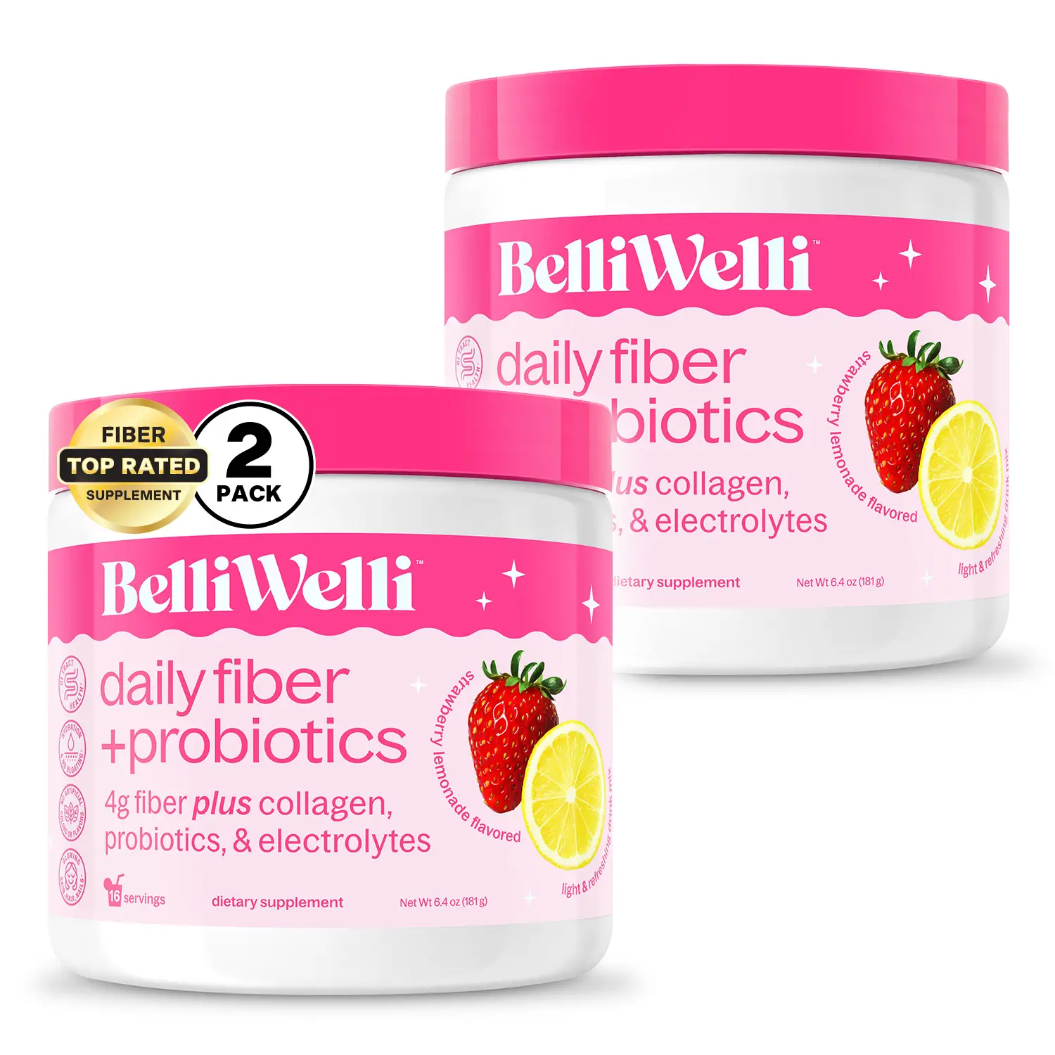 BelliWelli Daily Fiber + Probiotics - Strawberry Lemonade -2 Pack