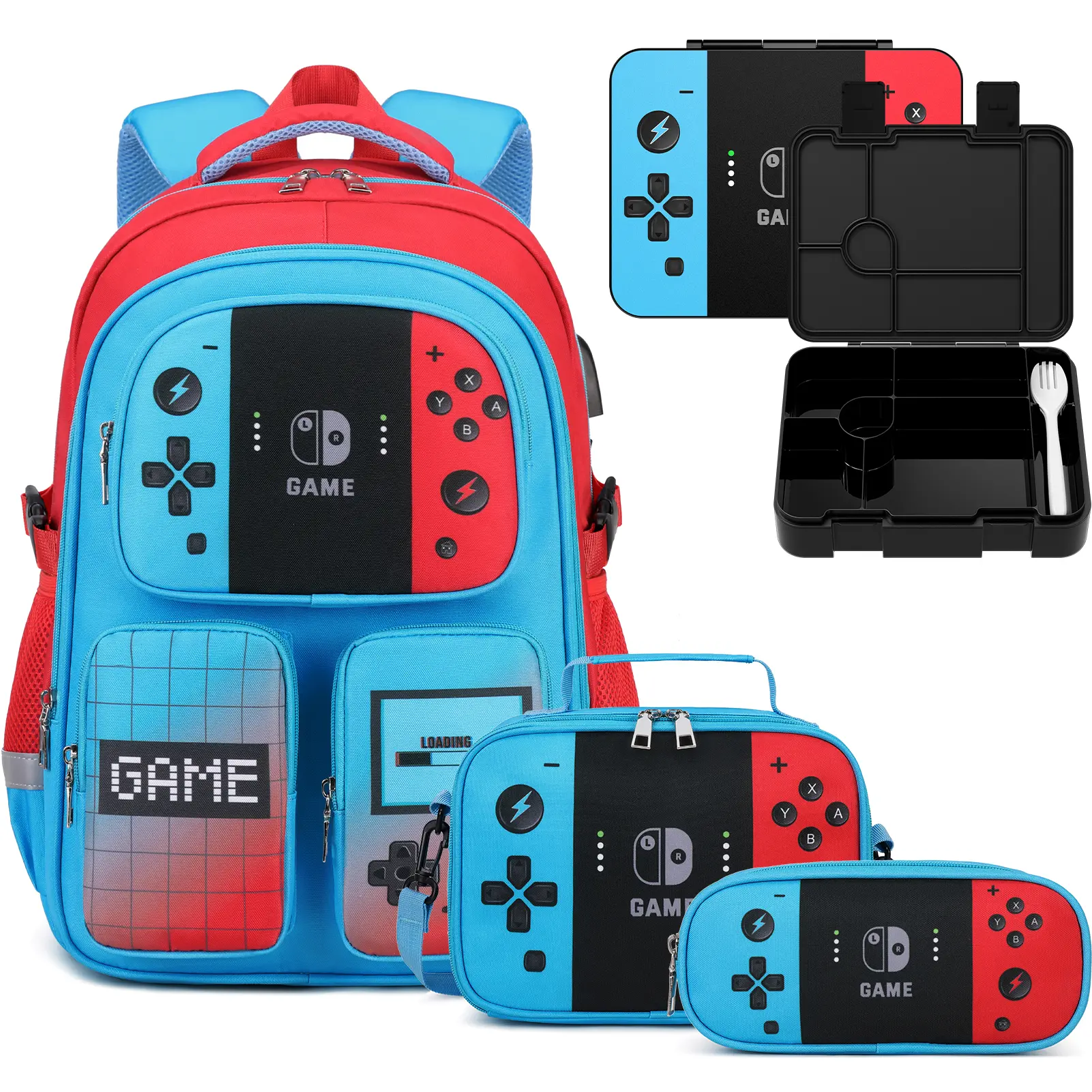 Similove Gamer Backpack for Boys, 3PCS Boys Backpack with Lunch Box & Pencil Pouch, Waterproof School Bags for Boy Kids Teens, Elementary Middle School, Book Bag Casual Daypack