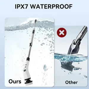 Electric Bathroom Cleaning Brush Cordless Spin Scrubber Full Body Waterproof IPX7 with Adjustable Handle 8 Replaceable Brush Heads for Bathtub Kitchen Window Home SD CTB01
