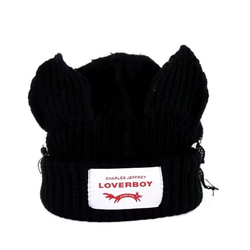 Charles Jeffrey Lover Boy Adult Unisex Black Knit Beanie Hat Charles Jeffrey Loverboy FW25 Chunky Rabbit Beanie / Black  main image 3