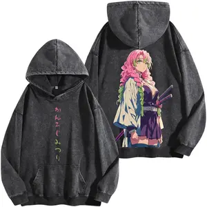 Mitsuri Kanroji Washed Hoodie, Demon Slayer Anime Graphic Tee, Vintage Manga Streetwear Shirt, Oversized Unisex Fan Apparel