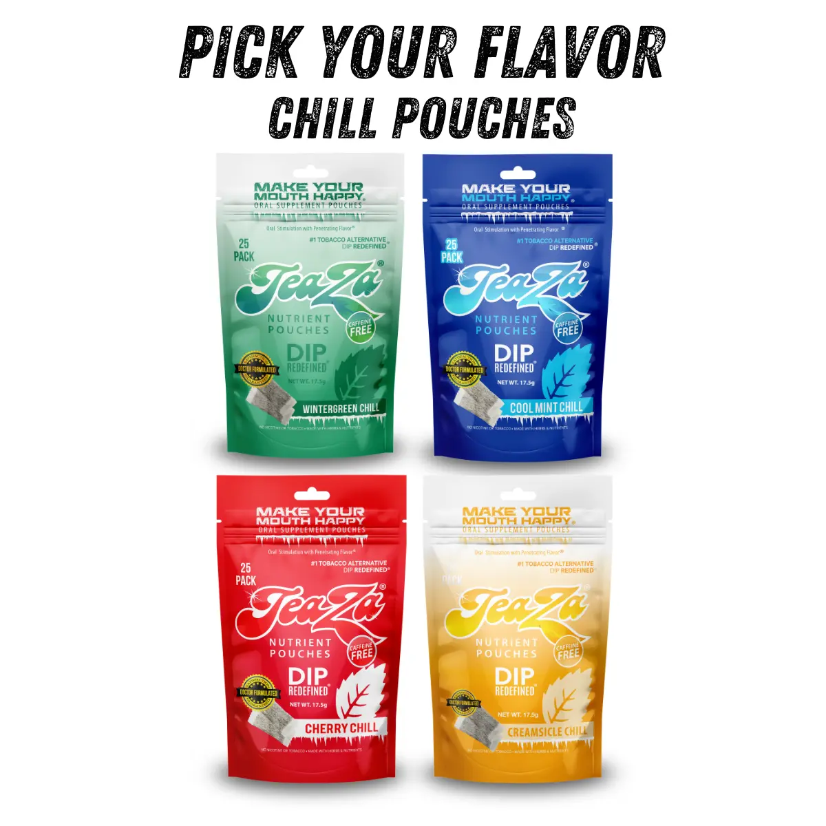 TeaZa Herbal Pouches "Chill Series" - Pick Your Flavor - Herbal Tea, Chamomile & B Vitamins, Wintergreen, Creamsicle, Cherry, Cool Mint
