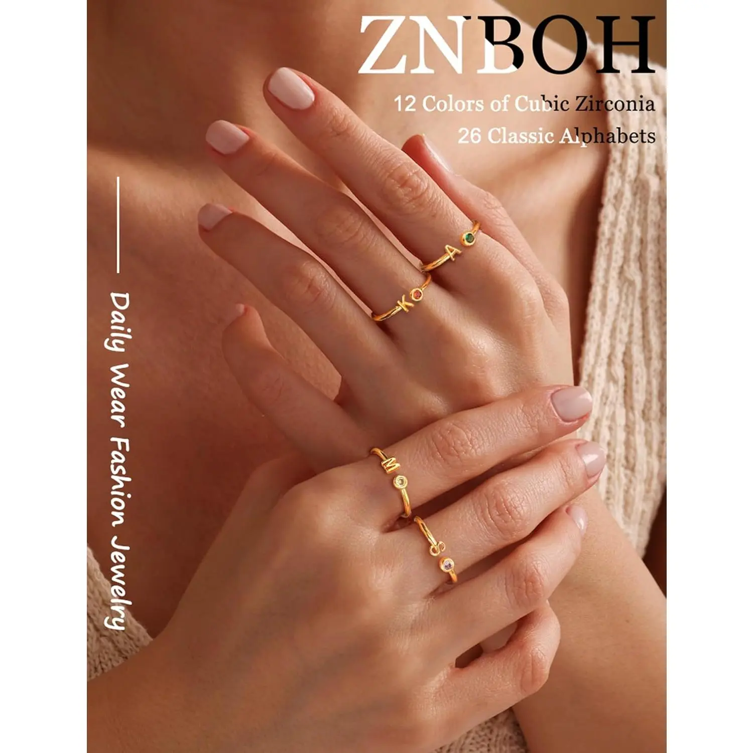 Women's 14K Gold Plated Non-Tarnish Nickel-Free Cadmium-Free Letter + Stone Birthstone Initial Ring - Dainty, Adjustable, Stackable Open Shape (s,v,x), Birthday Anniversary Gift for Bestie, Gift-Ready Fashion Jewelry