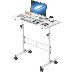 31.4" Small Portable Standing Desk Height Adjustable with Lockable Wheels, Mobile Stand Laptop Computer Workstation for Walking Pad Treadmill (White)