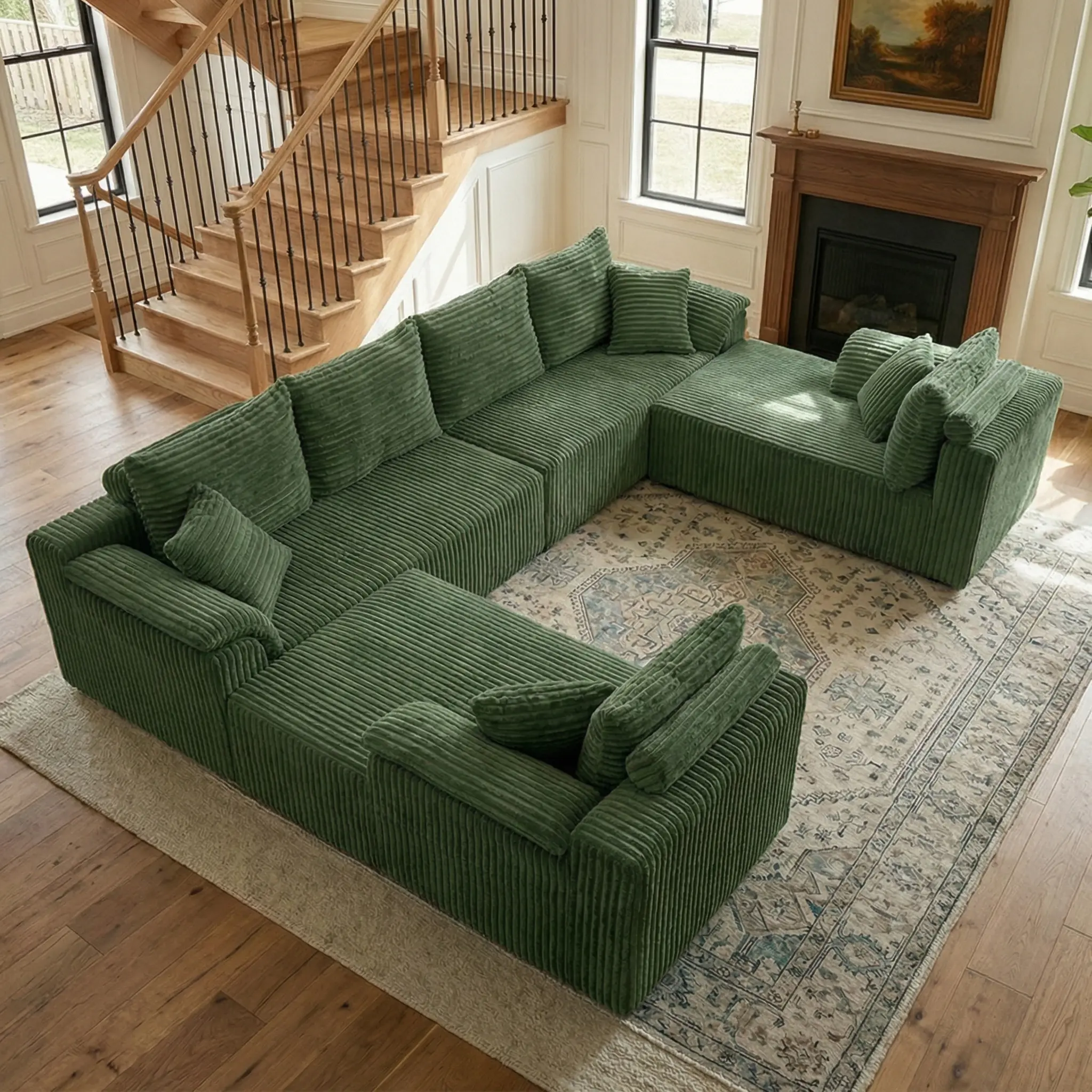 QIMENG 137-in Oversized U-Shaped Boneless Sectional Couch - 8-Seater 4-in-1 Configurable Furniture with Armrest Covers, Chaise Lounges, Deep-Seat Corner Cushions, Corduroy Memory Foam Fill (Dark Gray) for Living Room Couches