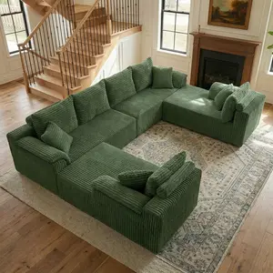 QIMENG 137-in Oversized U-Shaped Boneless Modular Cloud Couch Furniture, 8-Seater 4-in-1 Configurable Assembled Sofa Set with Armrest Covers, Chaise Lounges, Deep-Seat Corner Corduroy Memory Foam Cushion Sofa (Dark Gray)