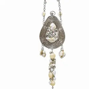 Elegant Pearl & Crystal Mini Brass Bag – Teardrop Statement Handbag (SILVER)