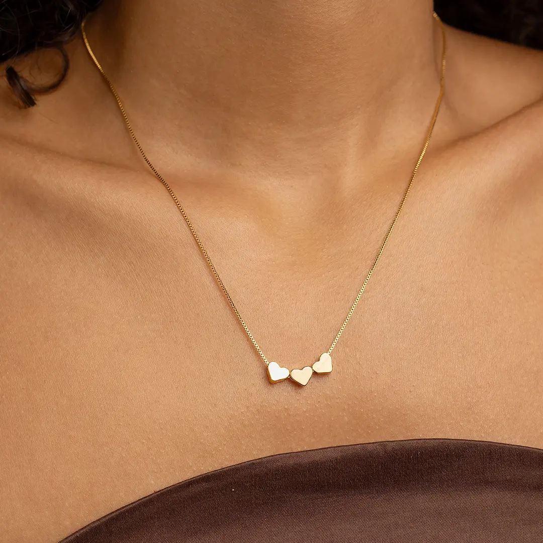 18K Gold Plated Triple Heart Necklace – Minimalist Romantic Pendant Chain, Casual, Clean And Meaningful Design