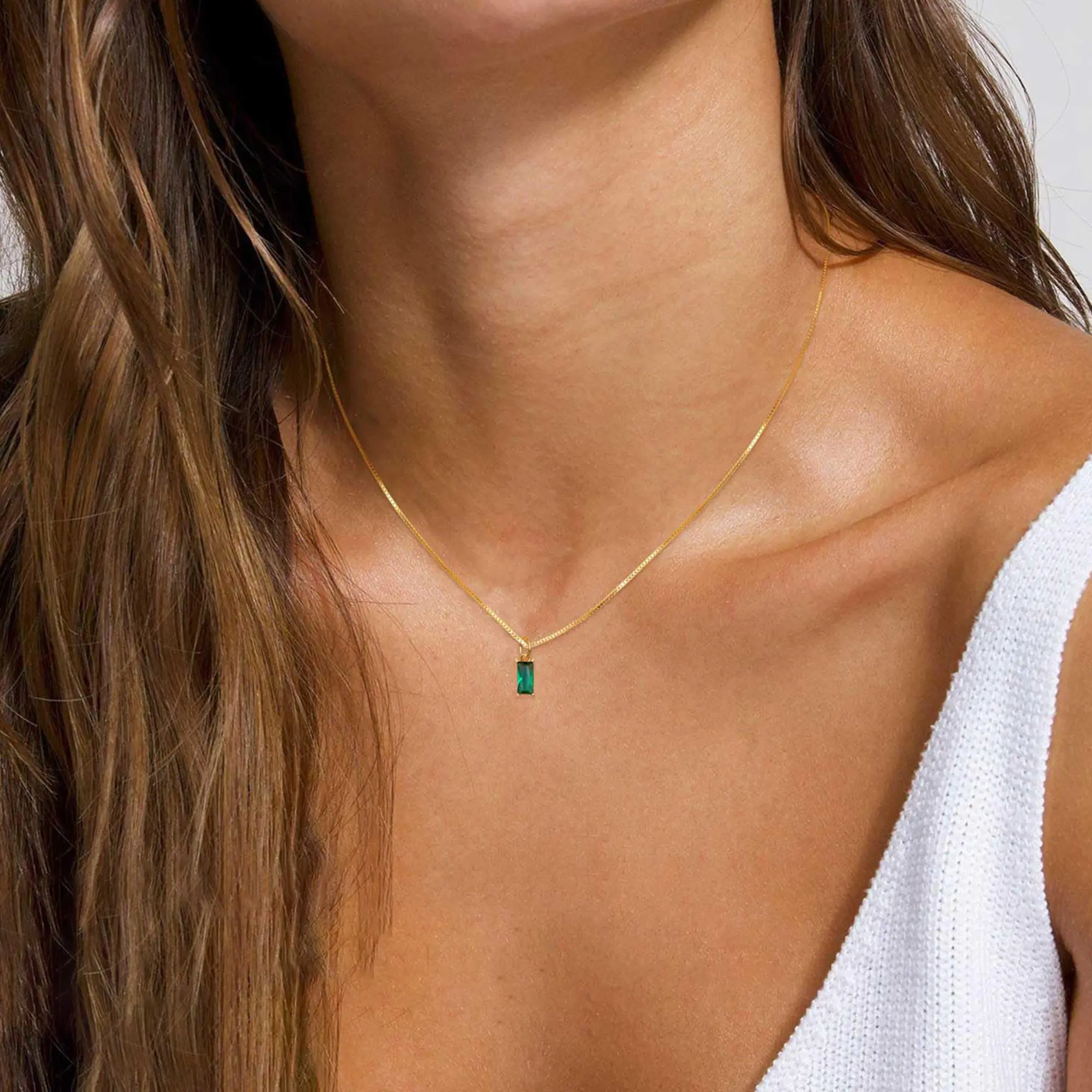 Women's Dainty Sterling Silver Necklaces - Gold Emerald Green (April Birthstone), Amethyst (December Birthstone) Charm Necklaces with Gold Zirconia, Birthday Gifts for Teens