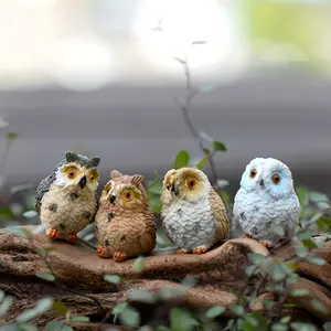 4pcs Adorable Miniature Owl Figurines - Exposed Feet, Moss-Covered, Resin Crafted, Indoor & Outdoor Decorative Ornaments for Various Room Types Creative Greenery Gift Idea