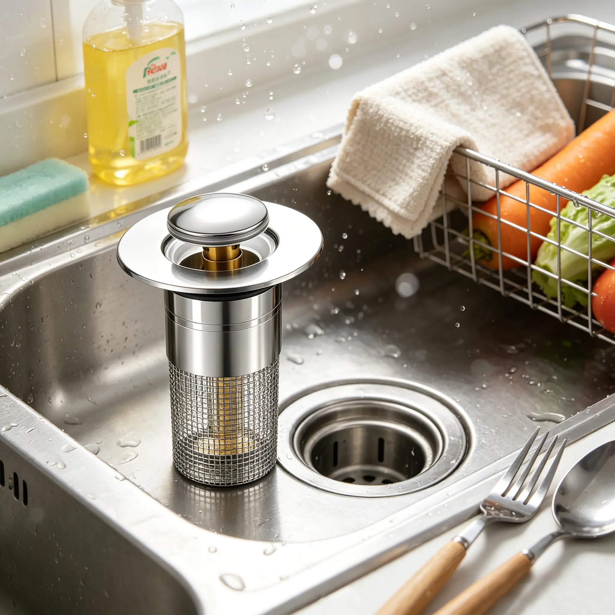 "Stainless Steel Modern Anti-Odor Bathroom Sink Stopper with Bouncing Core & Brass Pop-Up Drain Plug for Bathtub Home Goods ，universal bathtub drain stopper，bathroom sink strainer"