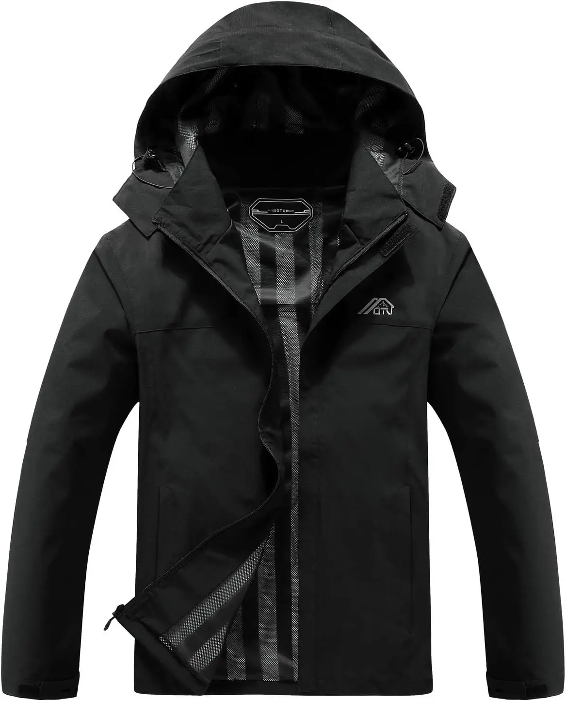 OTU Men'S Lightweight Waterproof Hooded Rain Jacket Outdoor Raincoat Shell Jacket for Hiking Travel