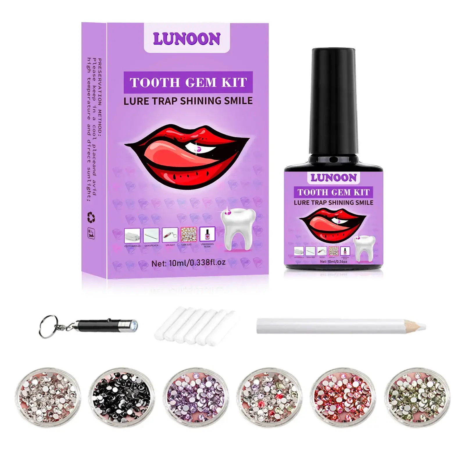 Tooth Jewelry Kit DIY Teeth Gems Kit With Glues & Light Teeth Clear Precious Stone Jewelry Decoration Glittering Tooth Gem Kit