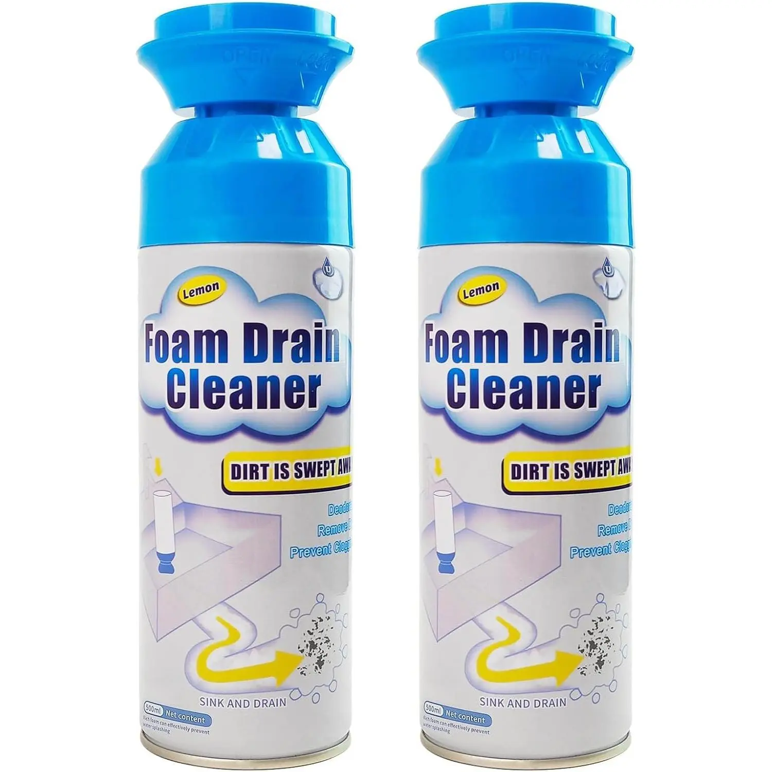 Drain Cleaner, Foaming Drain Cleaner and Deodorizer, Sink Cleaning , Drains Clog Remover for Kitchen Bathroom Drains, Sinks, Tubs (2PCS)