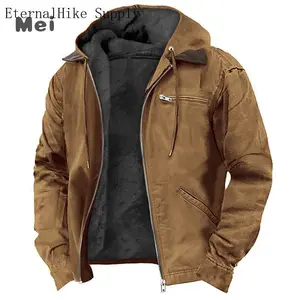 Solid Color Hooded Cotton Jacket Casual Men's Fleece Zipper Pocket Jacket Coat