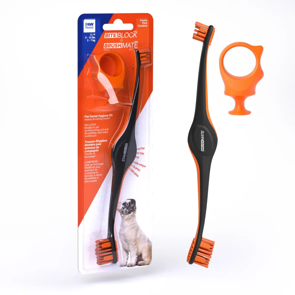 Paw Ready 2007PO Brush Mate Premium Toothbrush with Biteblock, Orange - Small