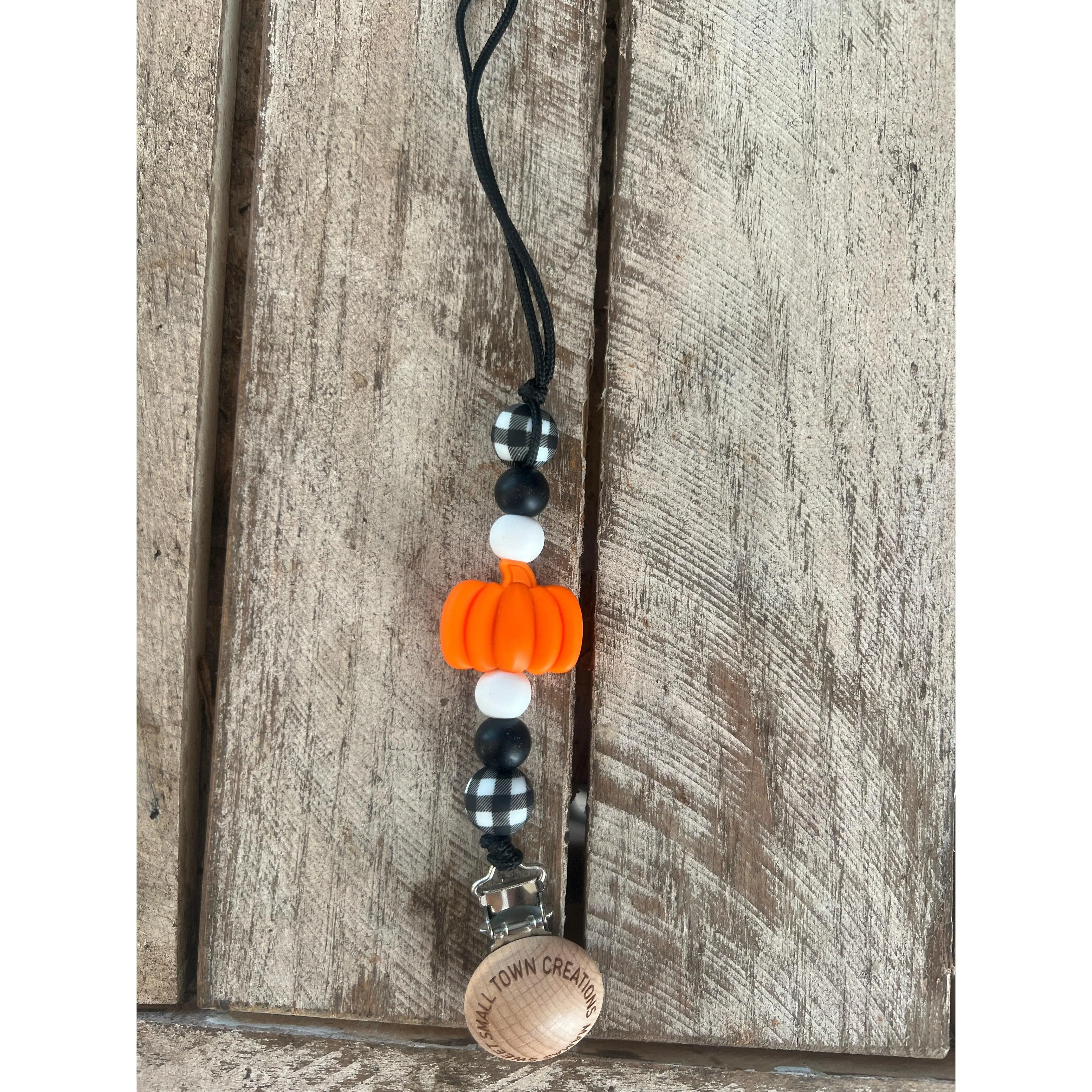 Black Plaid Pumpkin Pacifier Holder