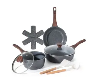 SENSARTE Nonstick Pots and Pans Set 10Pcs Healthy Non Stick Cookware with Pots Protectors Induction Kitchen Cookware Sets Gray Non Toxic Coating