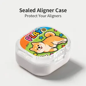 Playful Shiba Inu on Grass Aligner Case, Sealed Leak-Proof Orthodontic Retainer Box, Portable Dust-Proof Storage for Students Adults Travel