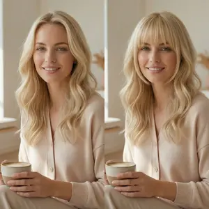 2 Clips-in Air Bangs Hair Piece for Women Invisible Seamless Fake Bangs with Volume Natural Looking Fringe Topper Face-Contouring Youthful Style Multiple Colors for Any Face Shape Comfortable Breathable Internal Network