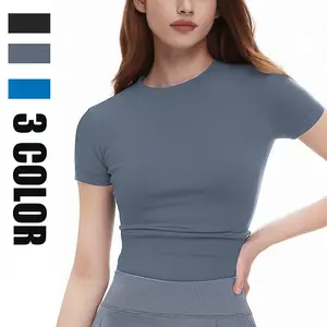 Women's Seamless Workout Top Soft Gym Tops 90% Nylon 10% Spandex Breathable Underarms Back Machine Washable All Seasons Classic Crewneck Design