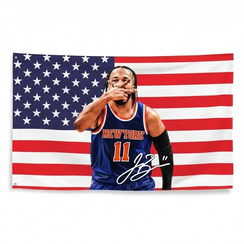 Blue Sports Poster Wall Decor, New York Basketball #11 Tapestry, 3 Point Shooter Pose Fan Room Decor, NYC Basketball Gift, Basketball Wall Hanging
