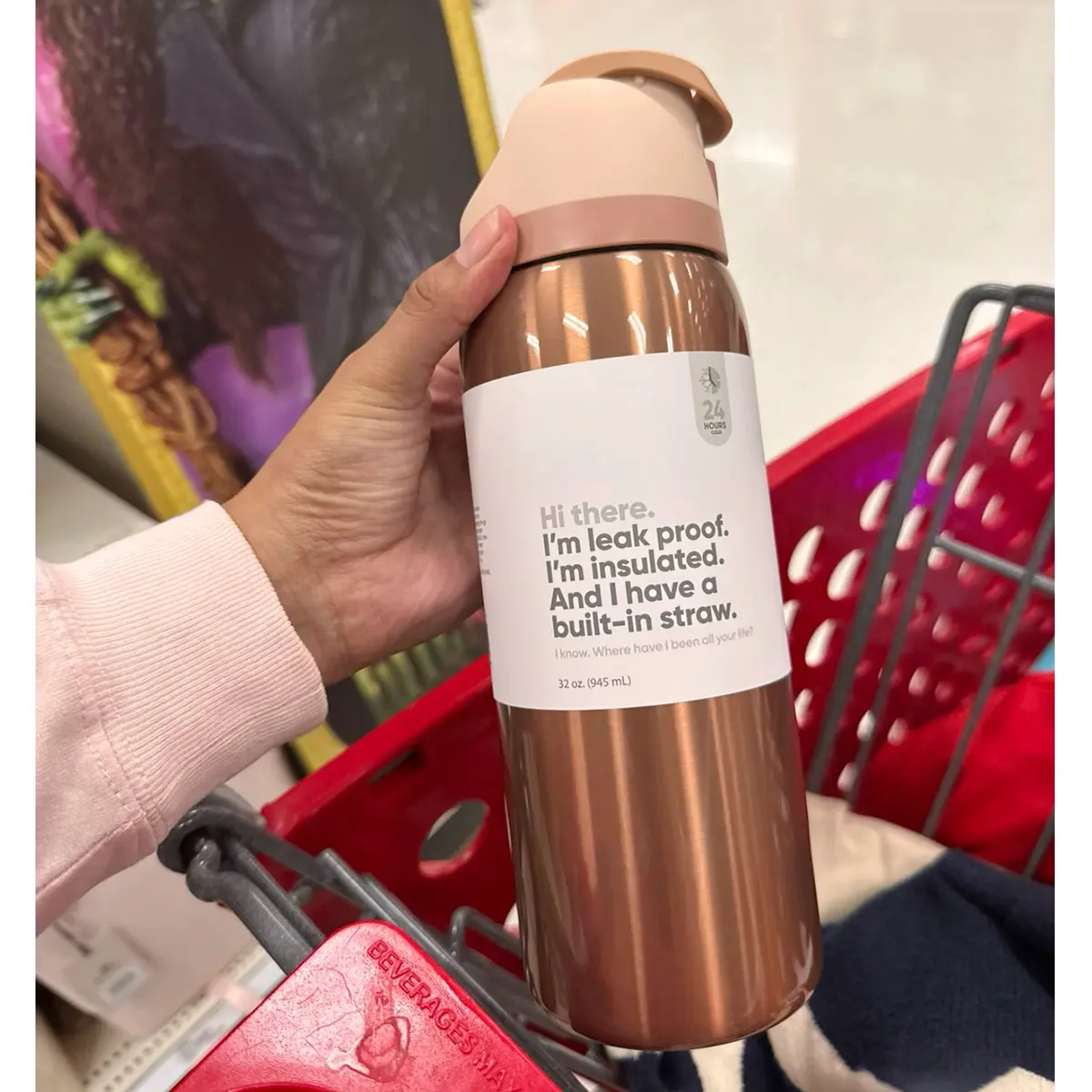 OW(Rose Gold-In Good Company) Double-Drink Outdoor Sports Water Bottle With Straw,32oz/945ml,Perfect For Outdoor Camping/Cycling-Washable Bottled Drinkware