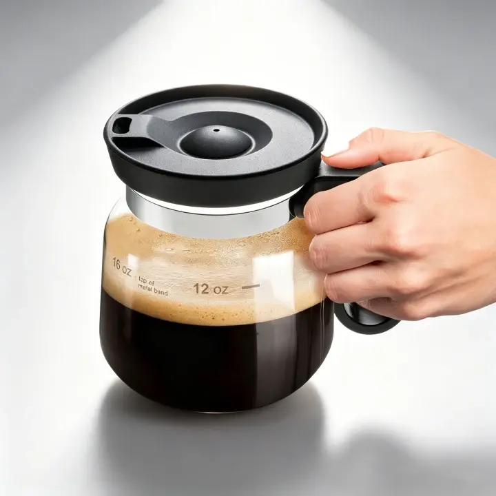 16 oz Thick Transparent Classic Borosilicate Glass Pot-Shape Mug - Spill-Proof Lid, Heat-Resistant Carafe-Style Beverage Cup, Single Size Desk/Home Coffee Bar Accessory, Ideal Tea Gift for Enthusiasts