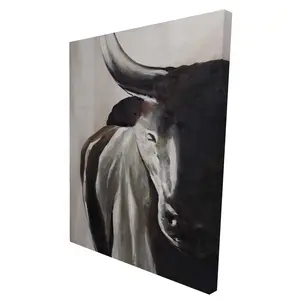 360 stand 36x48in Artistic Animal Design Brown Cow Bull Head Front View Wall Artwork, Farmhouse Home Decoration for Living Spaces, Print