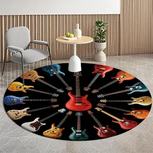 Violin Element Round Rug, Decorative Area Rug, Modern Memory Foam Mat, Non-Slip Absorbent, Suitable for Living Room, Bedroom, Dining Room, Bathroom