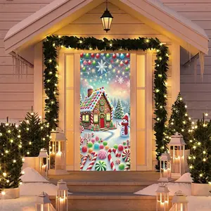 Elastic Room Door Decoration Set, Simple Installation Christmas Door Cover Banner, Happy Holidays Door Hanger for Home Indoor Outdoor Party Decorations